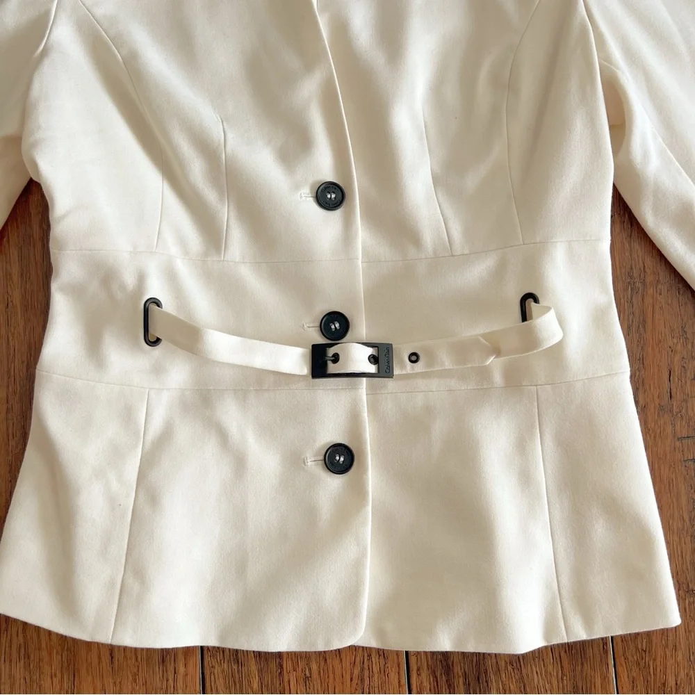 Calvin Klein Cream Blazer 10 Belted Career Office Chic Business Quiet Luxury - Picture 5 of 10